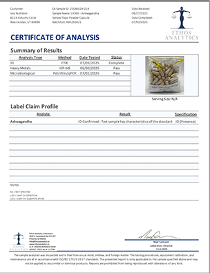 GenuinePurity D3 + K2 Certificate of Analysis